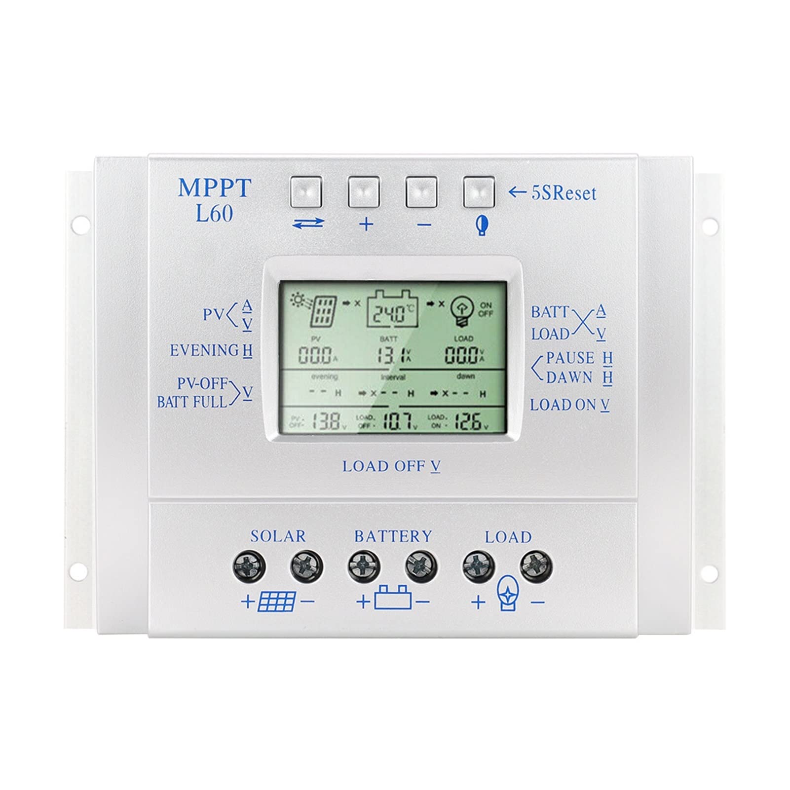 LNHHG 60A Solar Controller 12V/24V Zero Level Display PWM Controller With USB