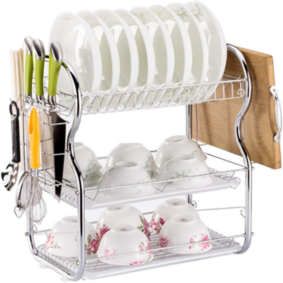 Utensil Holder Kitchen Shees Corner Storage Shelf Household Dish Rack Stainless Steel Shelf with Drip Tray and Cutlery Holder B