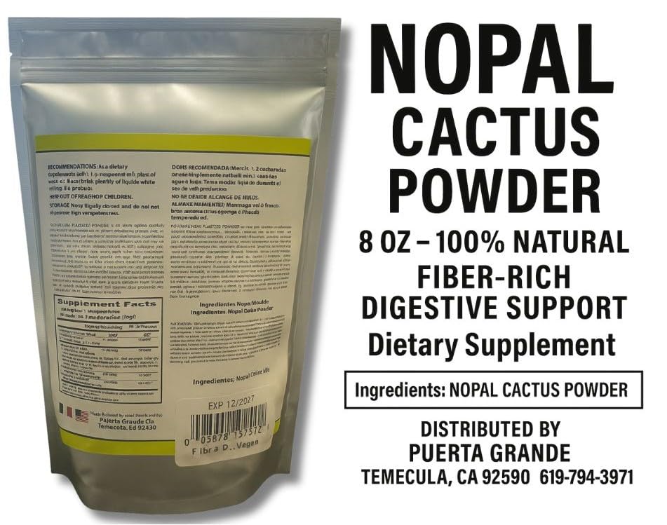 Amazon.com: Fibra de Nopal  8 oz  100% Nopal Cactus Powder  Fiber-Rich  Digestive Support  Vegan, Gluten-Free & Non-GMO  Prickly Pear Cactus  Supplement for Skin, Metabolism & Heart Health :