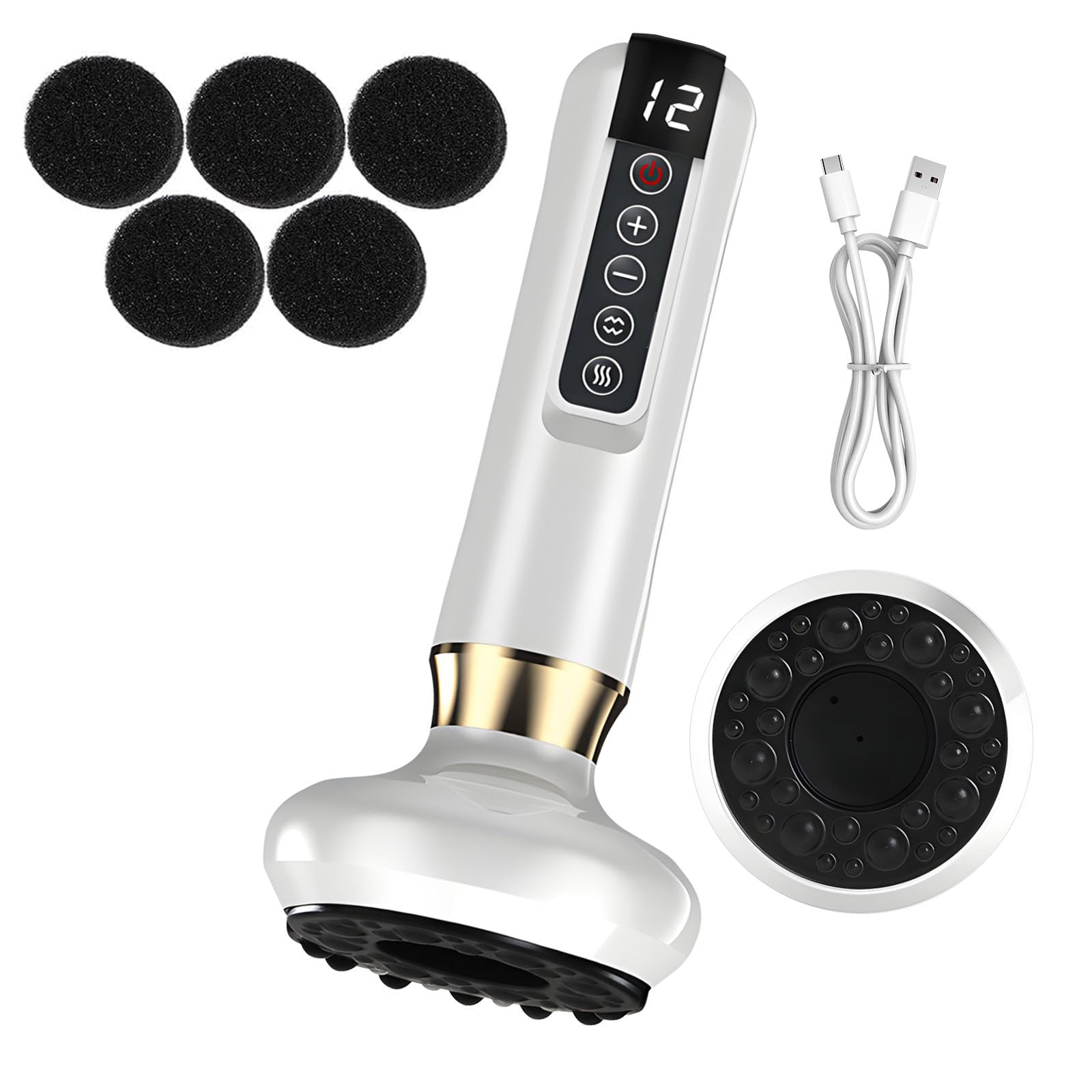 Dispositivo de Masaje de Ventosas Eléctrico,Masajeador Anticelulítico para Piernas/Abdomen/Manos, Dispositivo Anticelulítico,Cámara de Drenaje Linfático con 12 Programas y 4 Modos (Blanco)