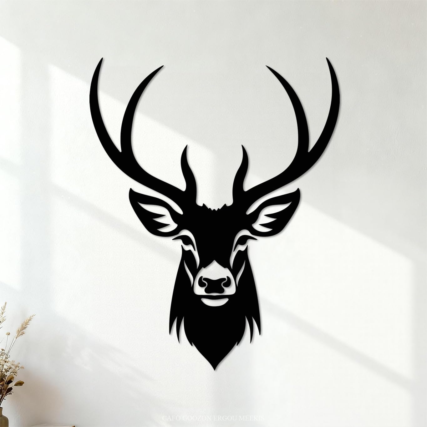 Angelic Silhouette of Deer Head Engraving Stickers 52x65.1cm Easy Installation Black