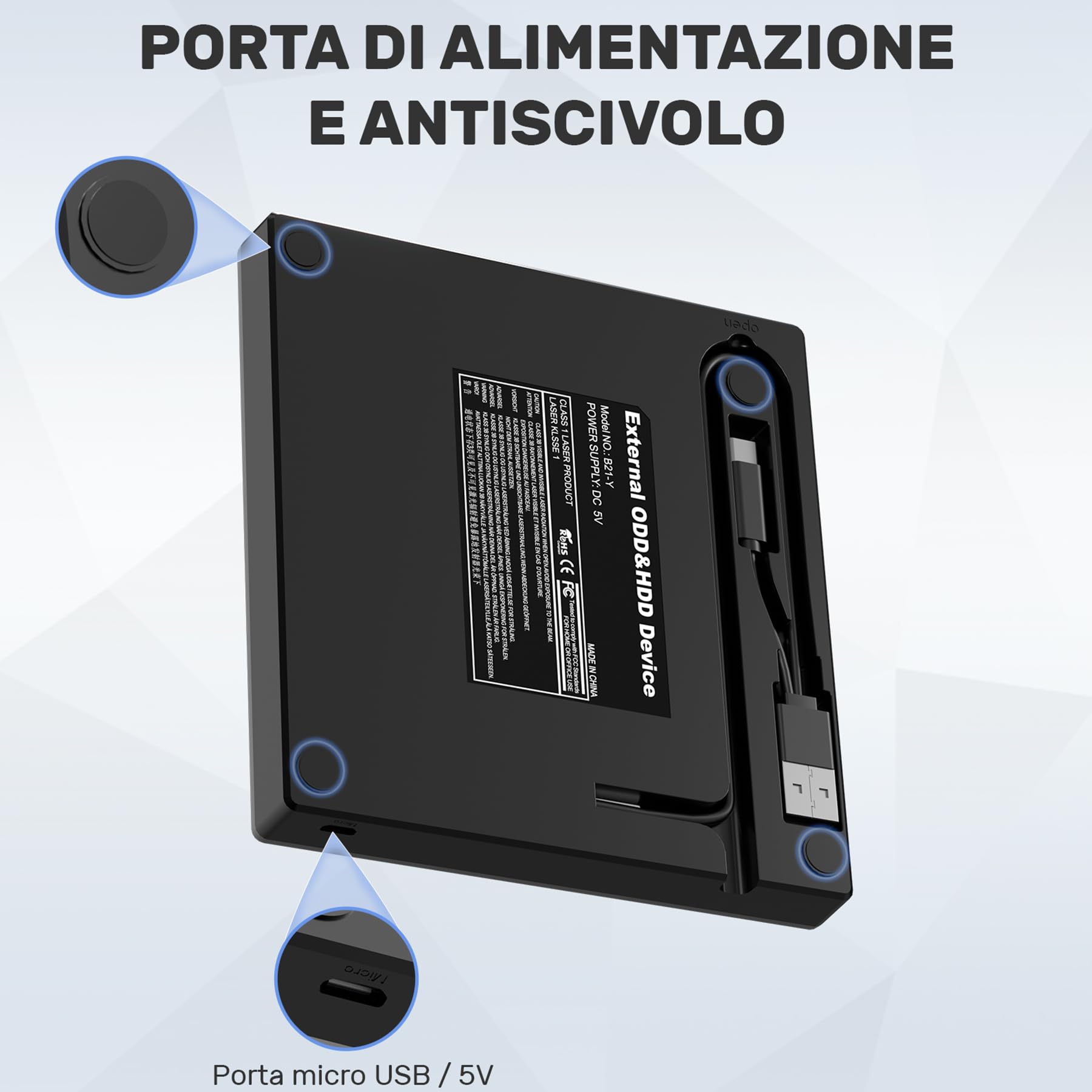 UNITEK Masterizzatore esterno USB 3.0&Type C Unità CD/DVD esterna -/+RW con slot per scheda SD per PC Laptop, Desktop, Portatile, Macbook Pro/Air per Windows 11/10/8.1/7/XP/Vista/Linux/MacOS