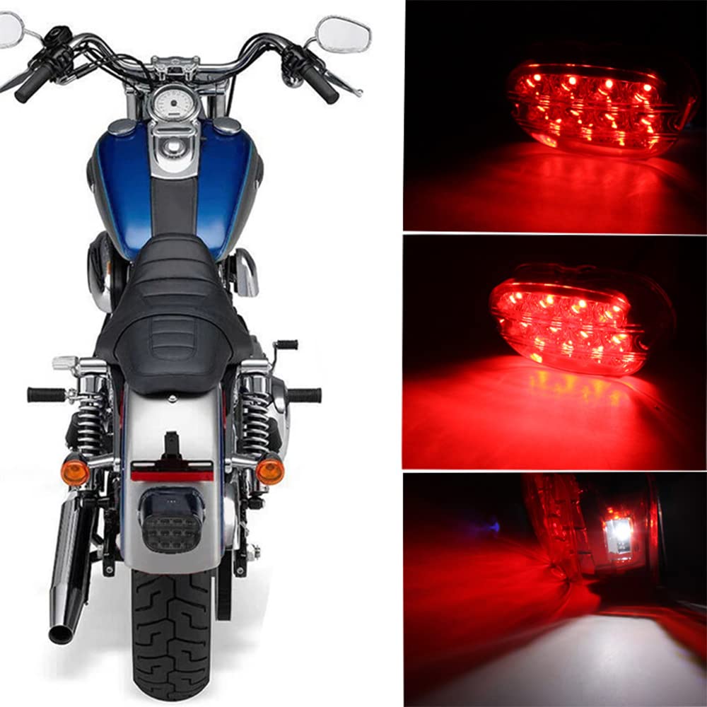 Riloer Motocicleta 13 LED Luz trasera con lente ahumada negra para H-arley D-yna Road King Electra Glide Street Bob Touring Luz trasera LED ahumada con línea de freno de iluminación roja
