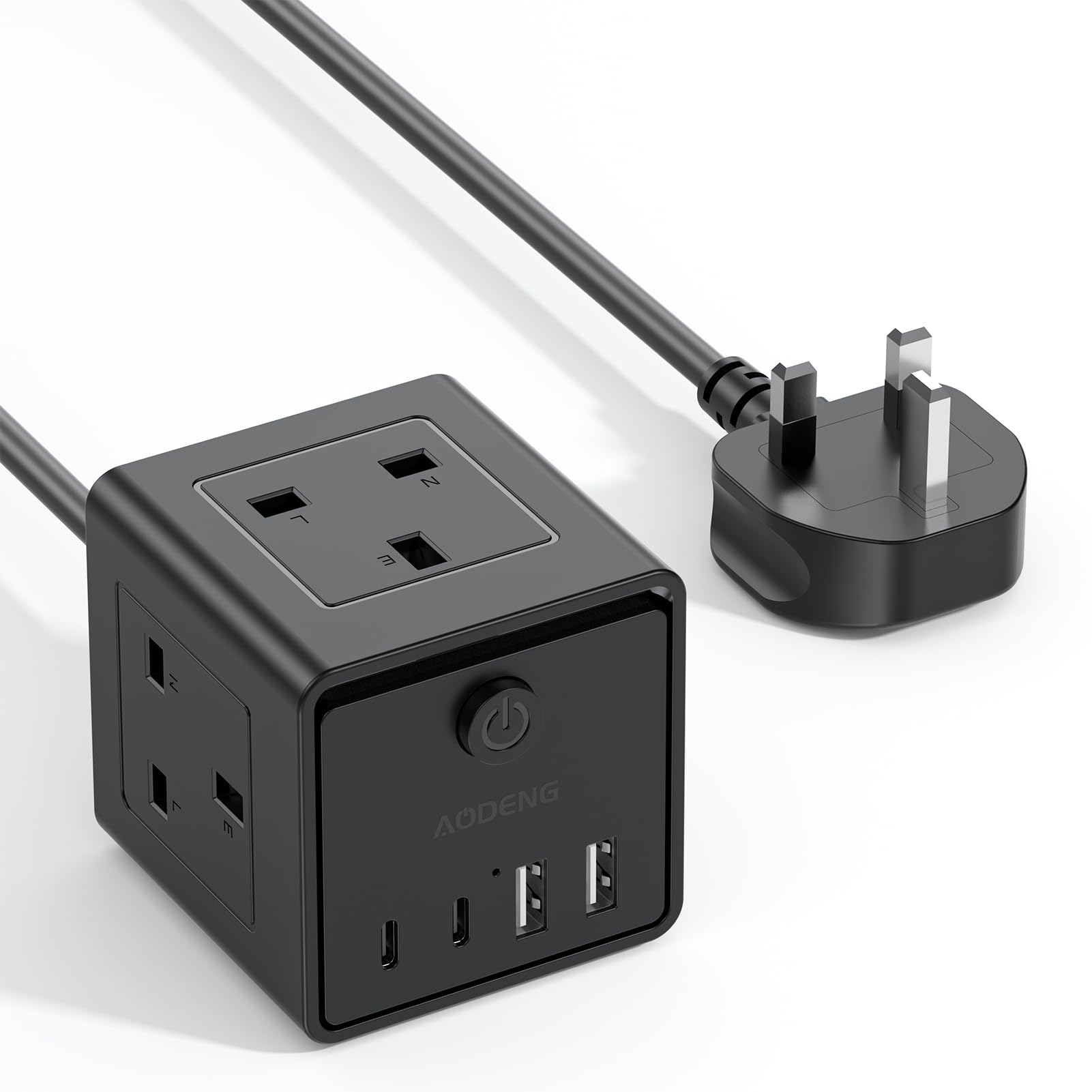 Extension Lead with 4 USB Slots and Switch, 3 Way Multi Plug Extension Cable with 2 USB C, UK Desktop Power Extension Cord with Multi Socket, 1.5M Extension Cable for Home Office