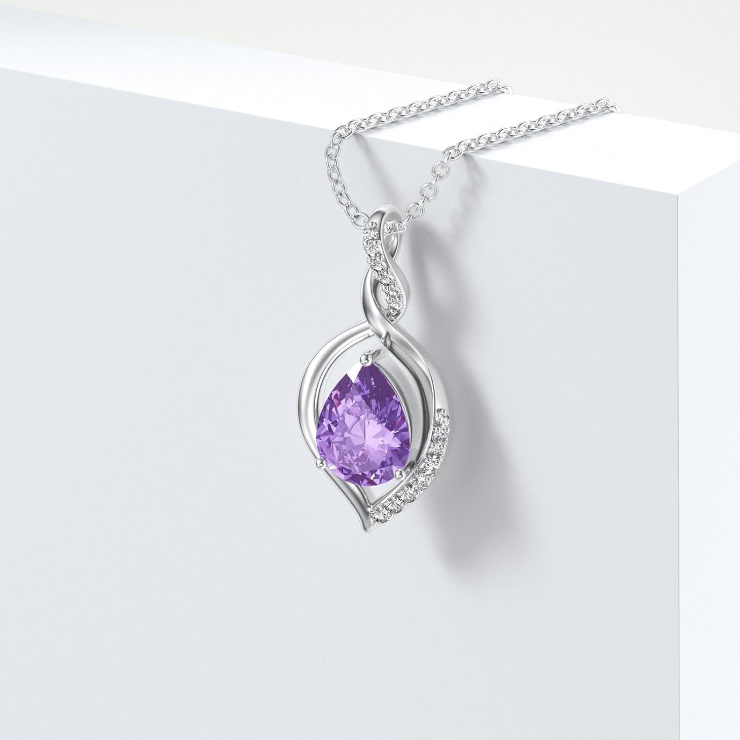 Natural Amethyst Necklace for Women 925 Sterling Silver Purple February Teardrop Birthstone Pendant Jewelry Birthday Gifts for Mom Women - Image 4