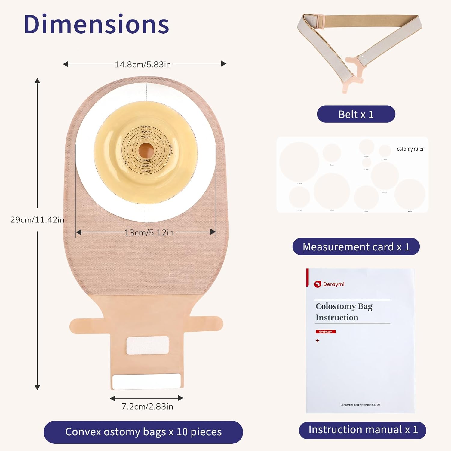 10 PCS Colostomy Bags Convex Ostomy Bag, One-Piece Ostomy Drain Pouches with A Belt for Irregular Stoma Uneven Wrinkled Skin, Max 45mm