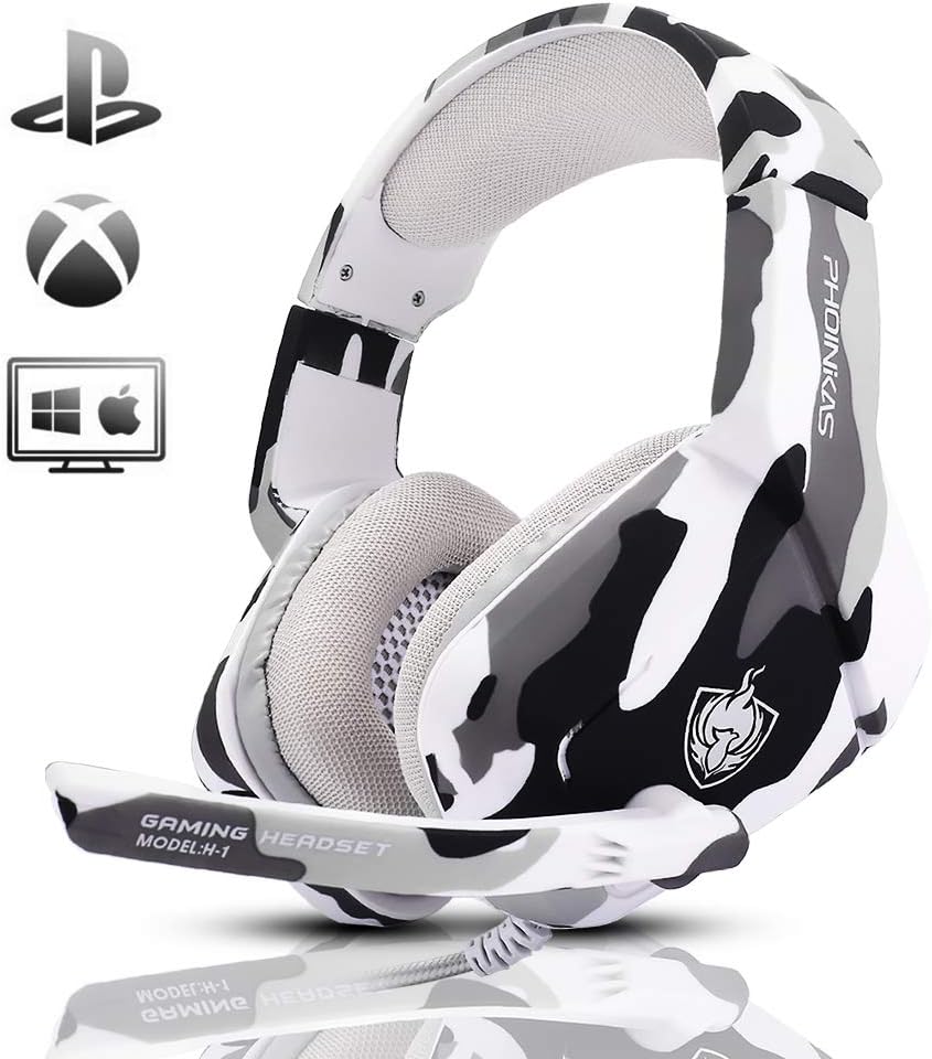 PHOINIKAS Gaming Headset for PS4, Xbox One, PC, Laptop, Mac, Nintendo Switch, 3.5MM PS4 Stereo Headset Over Ear Headphones with Noise-Cancelling Mic, Bass Surround - Camo : Video Games