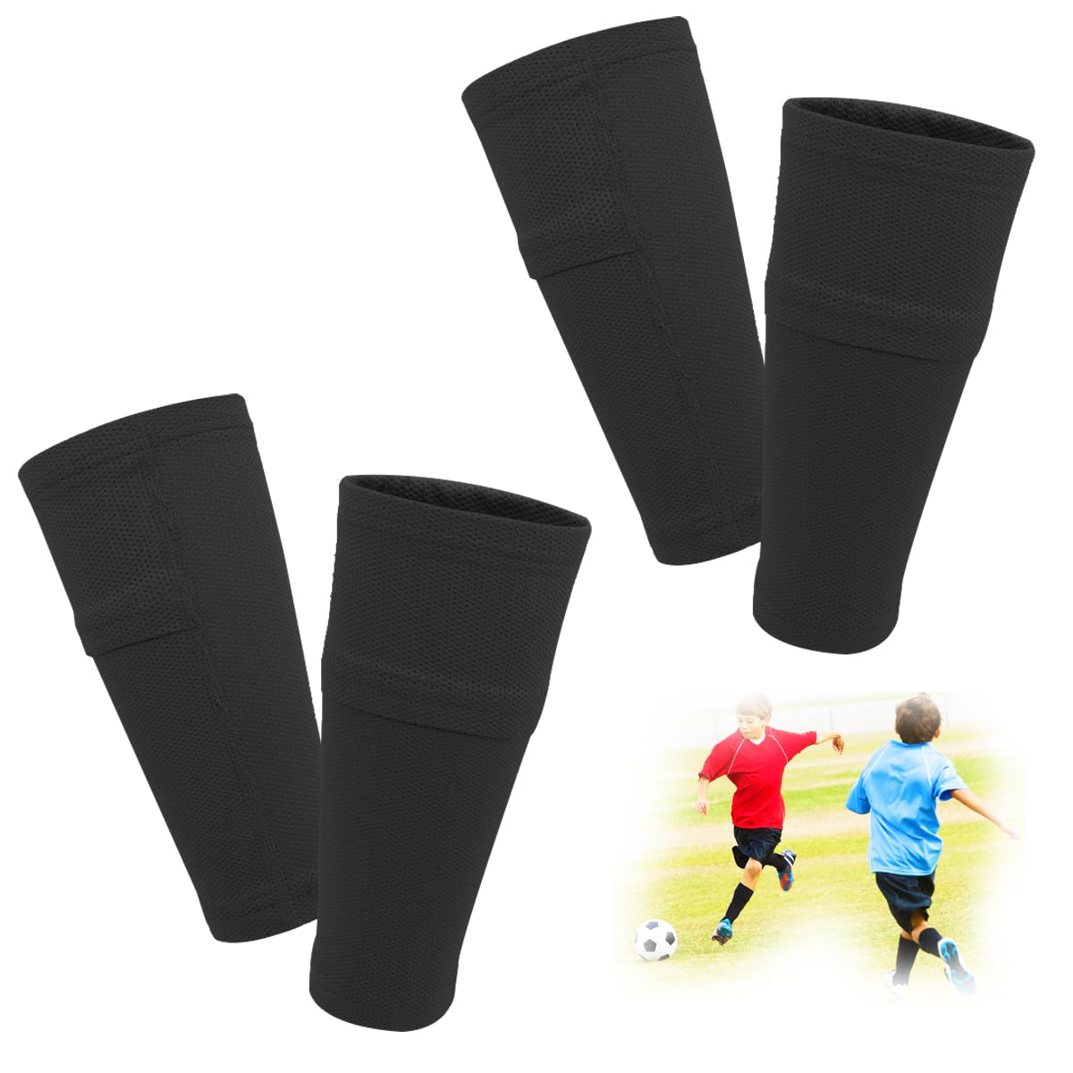 FIBOGOUP 2 Pair Football Shin Guards Sleeves - Optimized Insert Pocket,Soccer Shin Pads Sleeves Boys Girls - Breathable and lightweight (Black S)