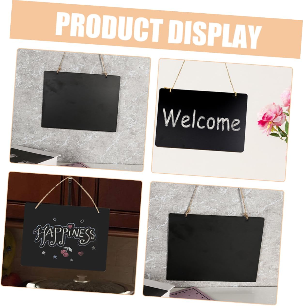 Luxshiny 8Pcs Wooden Hanging Chalkboard Rope Double-Sided Decorative Blackboard for Messages Art and Advertising for Home School or Business Use