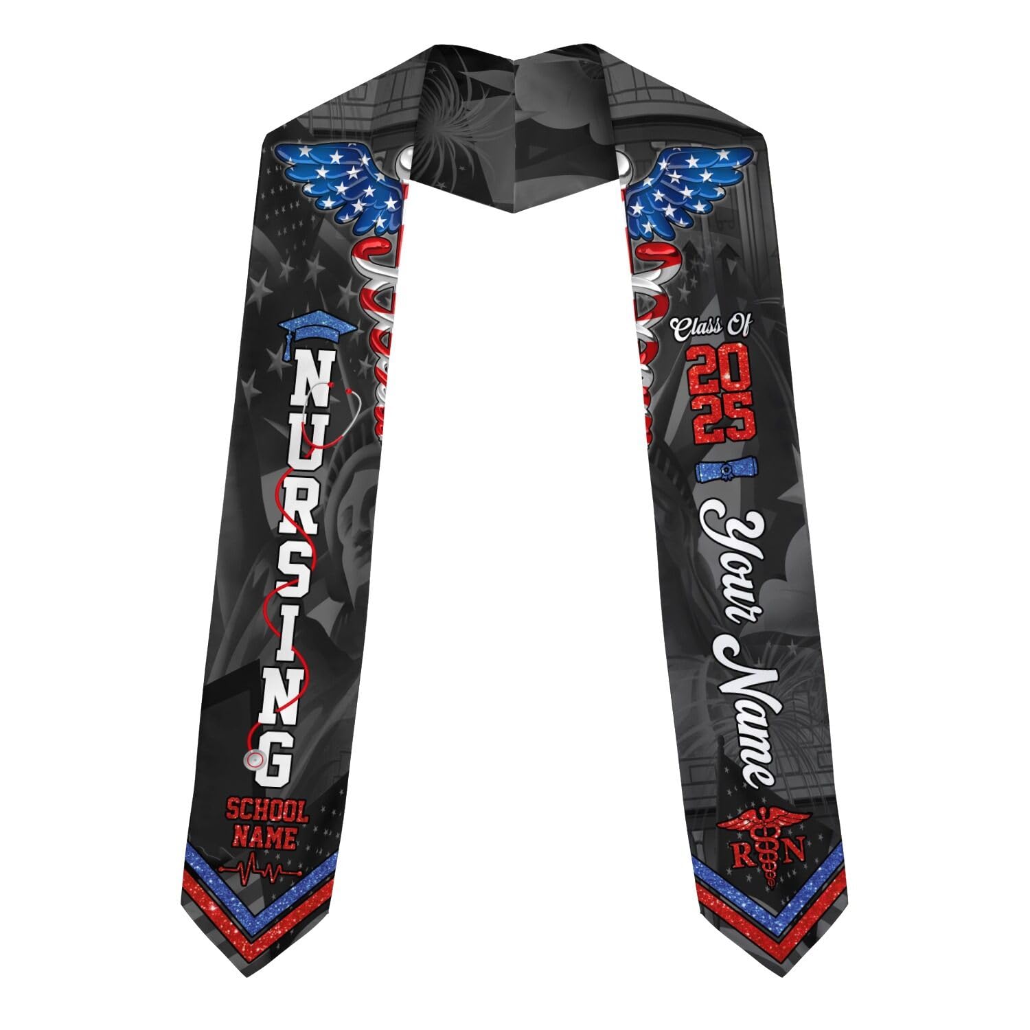 MonkeyVan Personalized Graduation Stole for Nursing Student, Nursing Stole Graduation 2025, RN Nursing Sash Grad Gifts S310