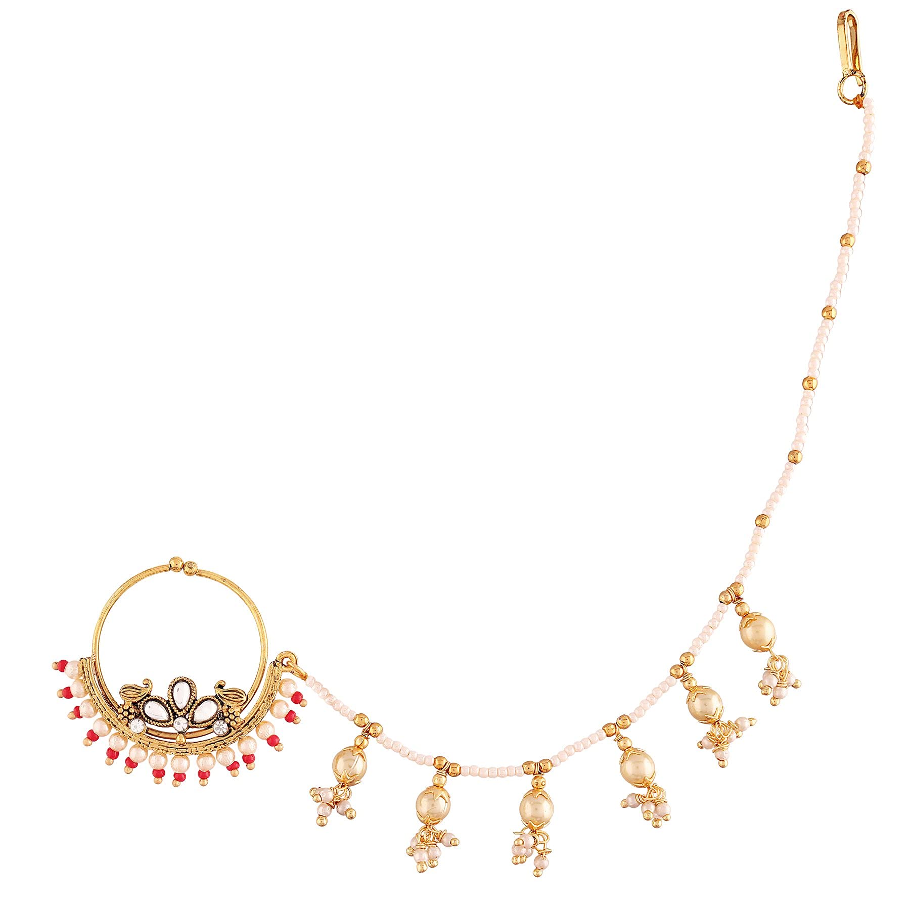 AheliAheli Pearls Hanging Nose Ring Nath with Chain Indian Traditional Bollywood Jewelry Gift for Women