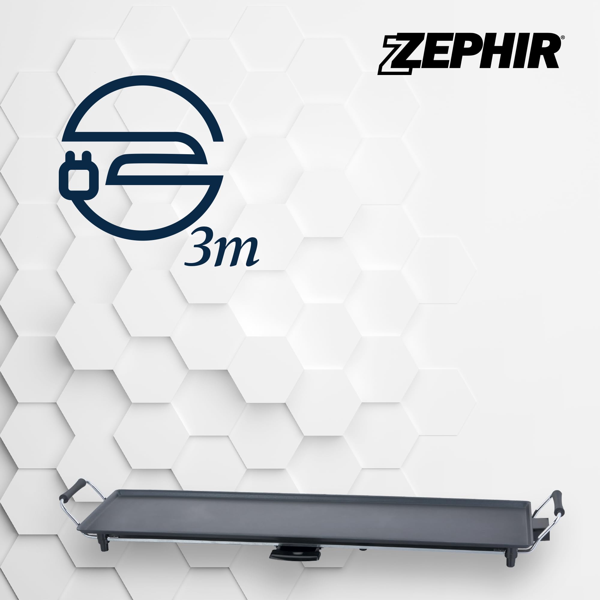 Zephir Griglia Teppanyaki Elettrica 2000W, Ampia Superficie Di Cottura, Termostato Regolabile E Amovibile, Maniglie Termoisolanti, Piedini Antiscivolo