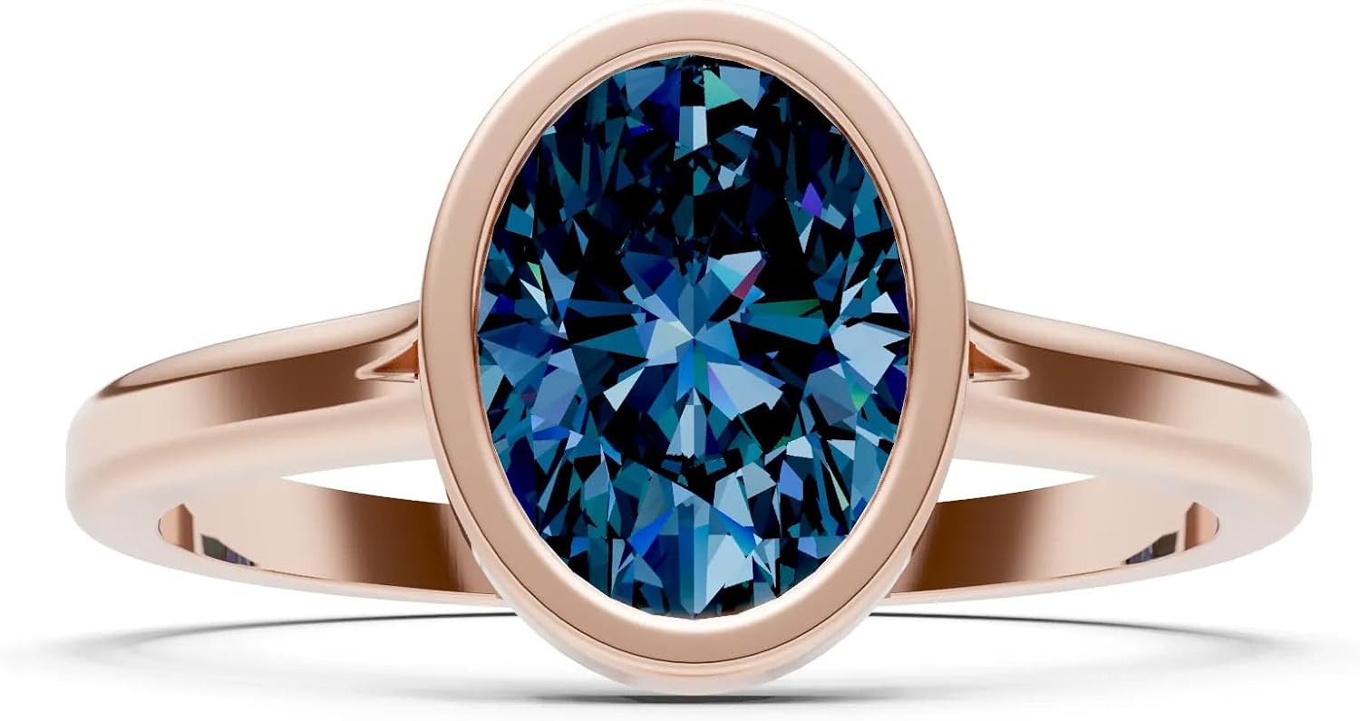 PEORA Oval Cut Alexandrite Solitaire Band Available in Solid 10K, 14K or 18K Ring – White, Yellow or Rose Gold