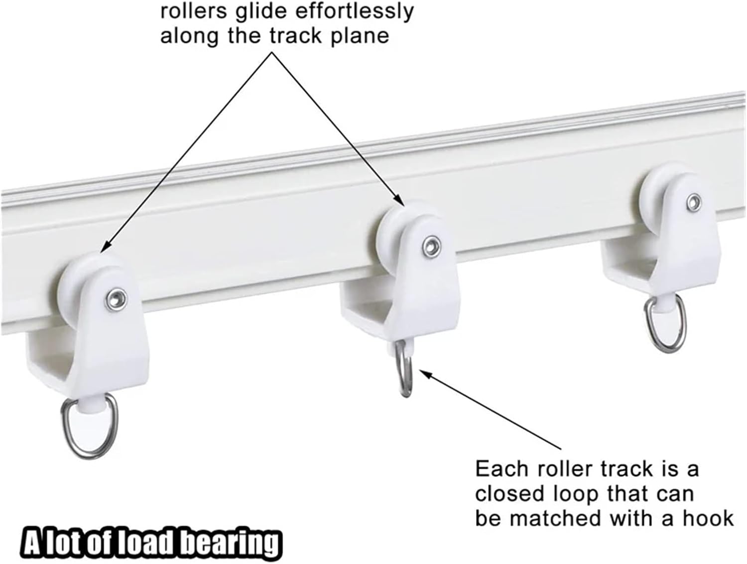 50 PCS Ceiling Curtain Track Rollers Flexible Bendable Plastic Drapery Rail Gliders with Hooks for Curtain(Black)