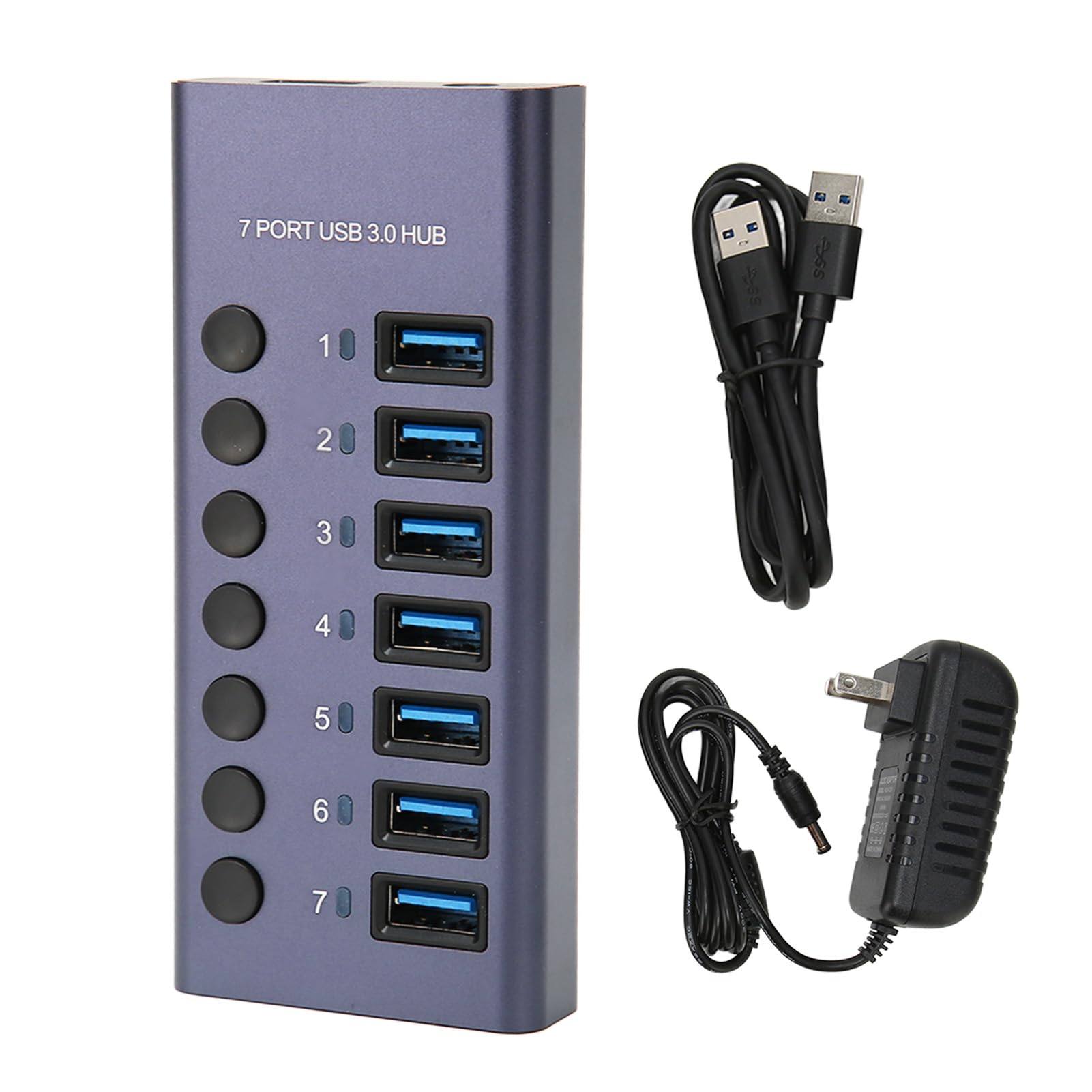 GLOGLOW USB 3.0 Docking Station, 5V 2.4A Output USB 3.0 Hub 7 Port Plug and Play for Individual Switch Peripherals (US Plug)