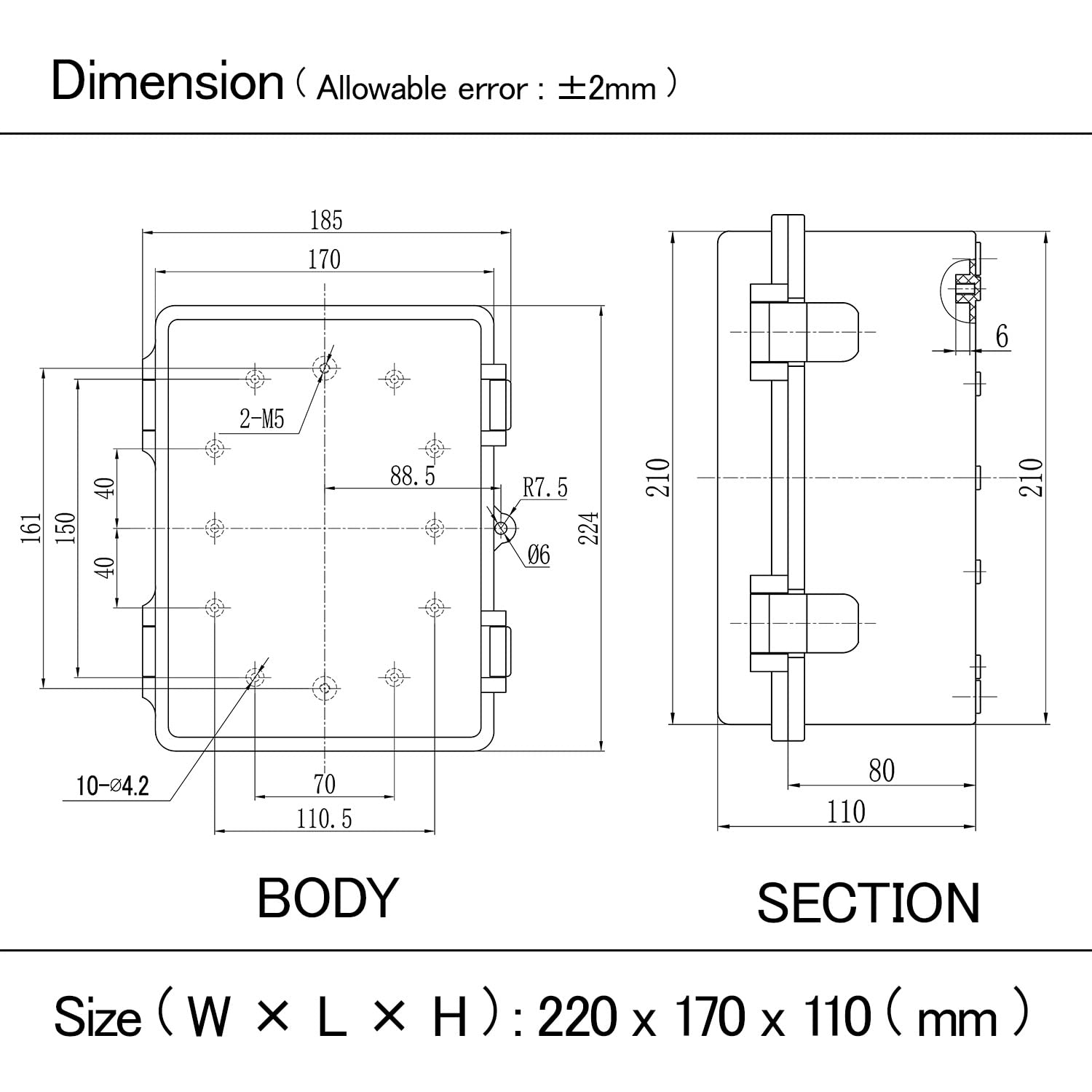 Scatola di giunzione IP65 impermeabile in plastica ABS incernierata PC copertura trasparente scatola di progetto elettrico con piastra di montaggio, staffe a parete, pressacavi 30 x 20 x 160