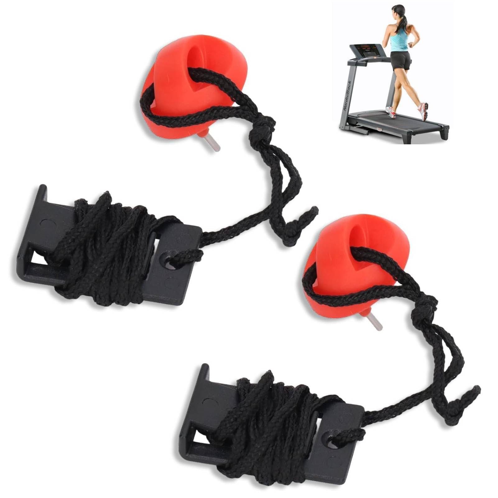HERCHR 2Pcs Treadmill Safety Switch, 92cm / 36.2in Rope Universal Running Machine Emergency Stop Switch Safety Key Treadmill Key Replacement Automatic Protection Device for Gym Running Machine