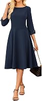 GRACE KARIN Women's 3/4 Sleeve Fit & Flare Midi Work Dress with Pockets - Classy Business Office Wear