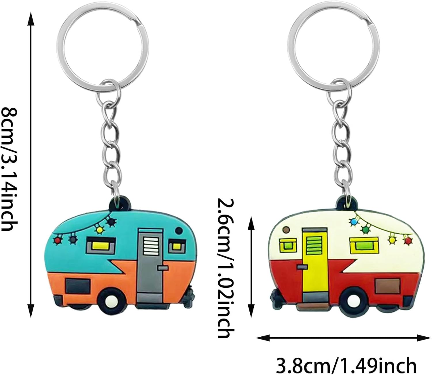 6PCS Camper Keychains, Cartoon RV Camper Keyring Camping Car Keychain Accessories for Camper Lovers Friends Vacation Travel Souvenirs image 2