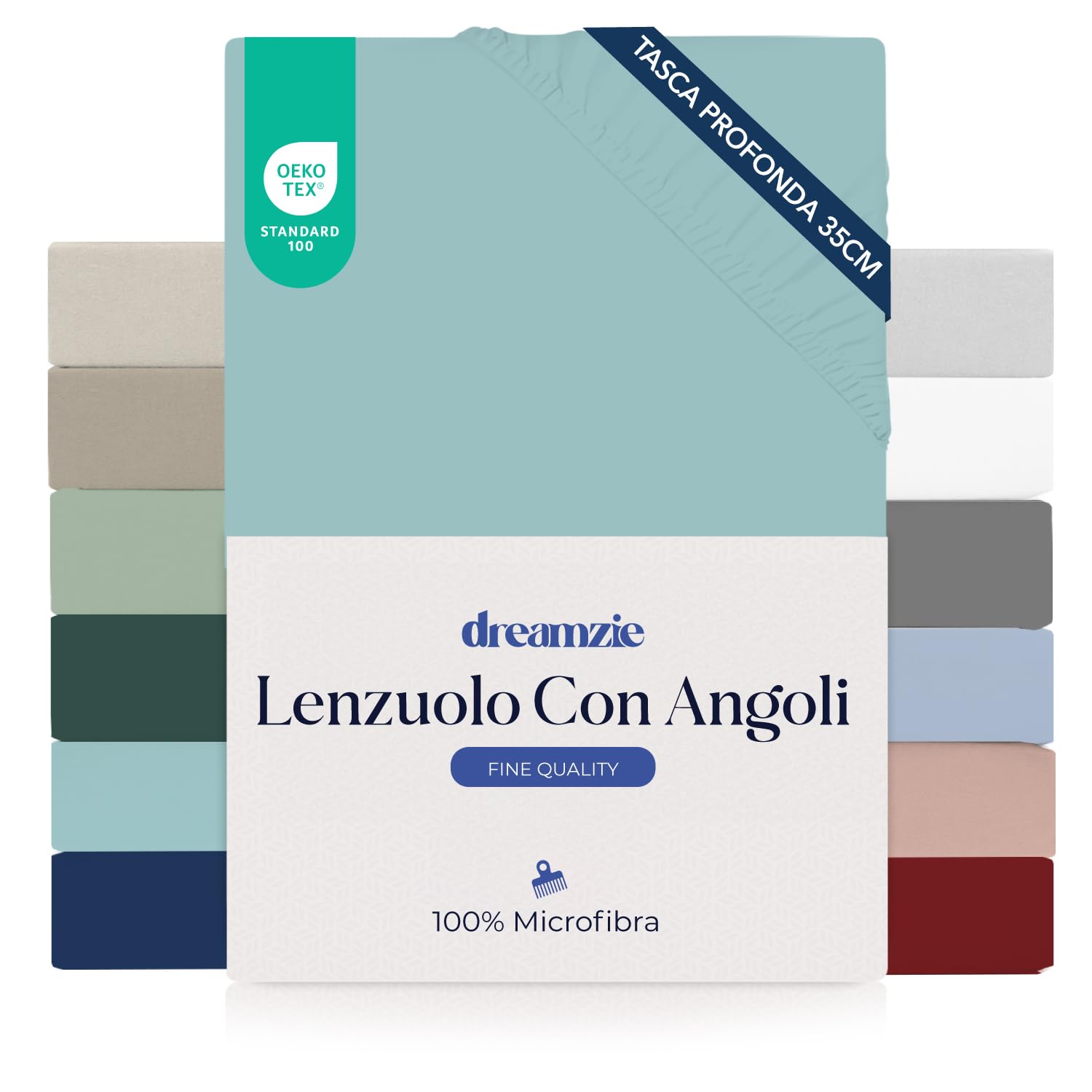 Dreamzie Lenzuolo con Angoli Matrimoniale 180x200 cm - Angoli da 35 cm per Materassi Spessi - 100% Microfibra - Aqua, Certificato senza Prodotti Chimici (Oeko-TEX)