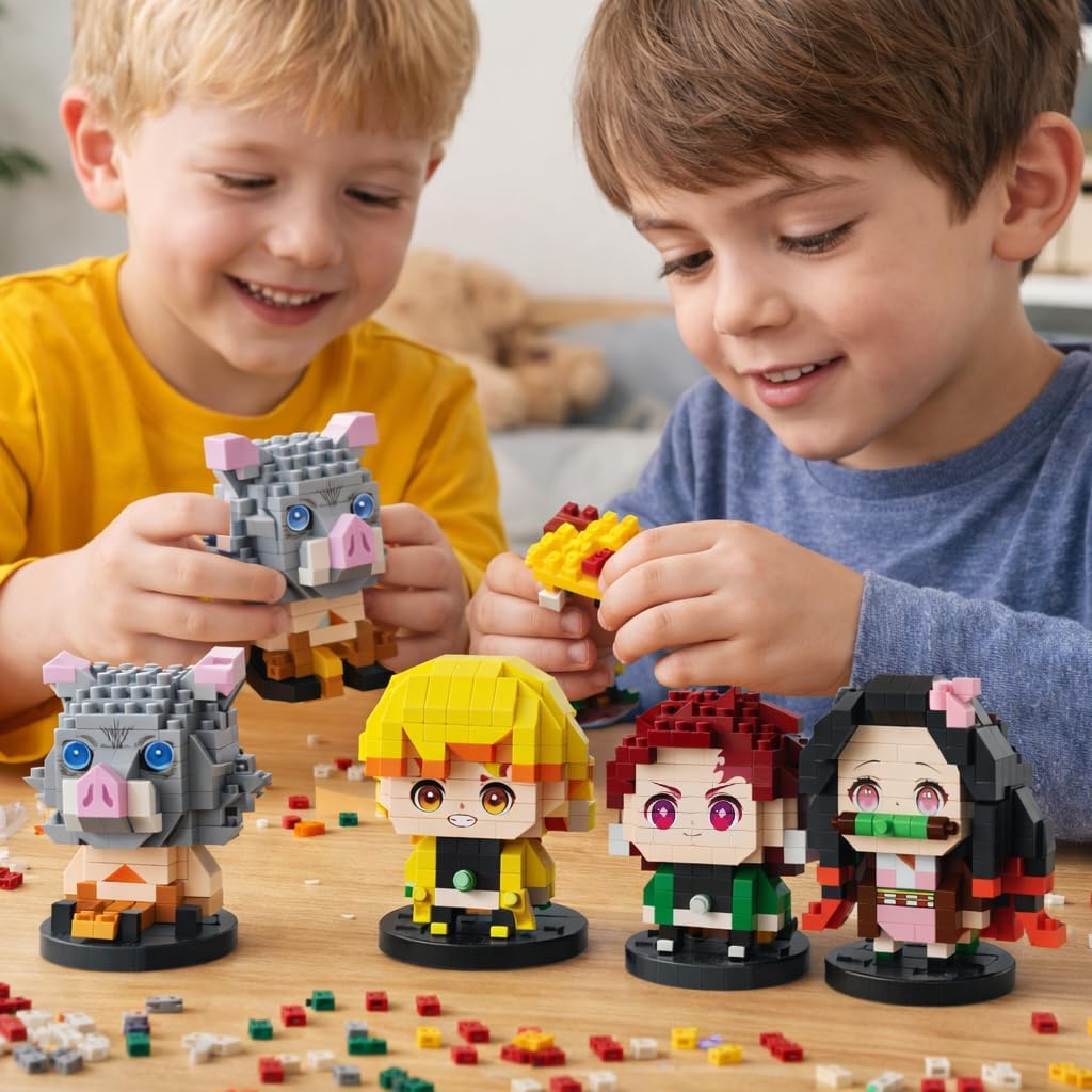 Anime Building Blocks Set 1140 PCS, 2 in 1 Sitting & Standing Models, Cute Micro Brick Action Figures, Japanese Manga Merch Toy Decor Character Anime Manga Fans Gift for Kids Adults Toys 8-12 6-14
