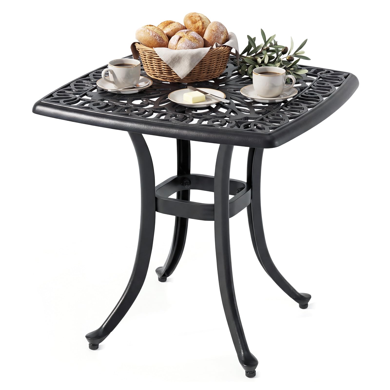 COSTWAY Tavolino da Esterno con Foro per Ombrellone | in Alluminio, Quadrato Antiruggine, per Giardino, Veranda e Balcone, Portata 120 kg