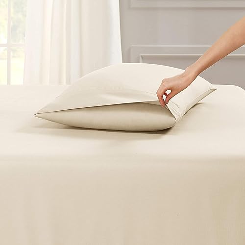 Miniatura 3 de Empyrean Bedding - Juego de sábanas de 6 piezas con correas ajustadas para mayor duración y resistencia, 110 GSM, tejido suave, Microfibra, Beige