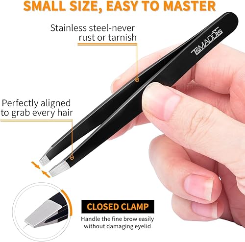 Miniatura 4 de TsMADDTs Pinzas profesionales de acero inoxidable para mujeres y hombres, paquete de 7 pinzas de precisión para cejas con tijeras curvadas y
