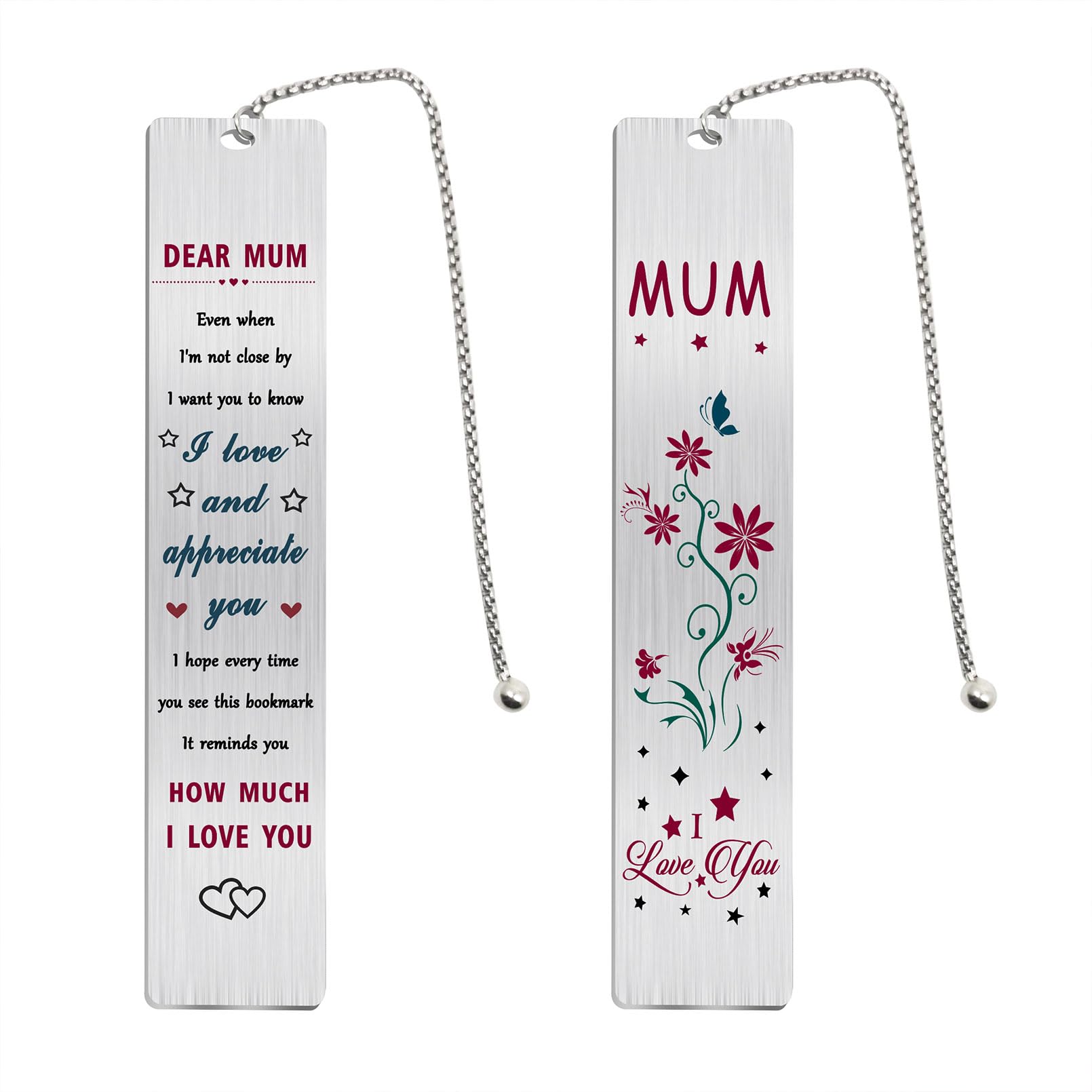 Jzxwan Mum Gifts Bookmark, I Love My Mum Birthday Bookmark, Mother Gifts for Women, Thank You Mother Presents