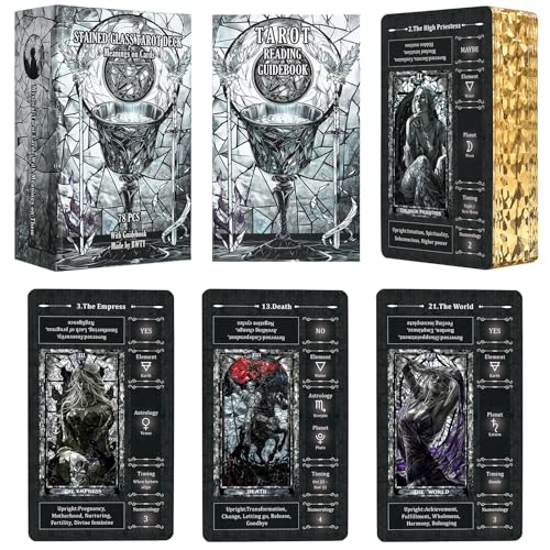 Black Stained Glass Tarot Cards for Beginners with Meanings...