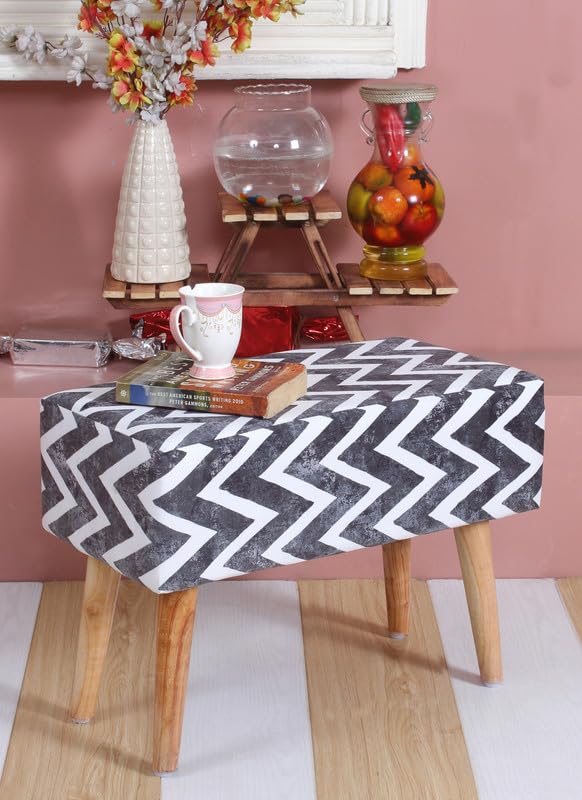 Printed Ottoman for Living Room, Stylish Puffy for Sofa, Modern Stool for Sitting, Puffy Stool for Bedroom & Living Room Furniture Home Décor, 23x16x18 Inch, (Sq-Bench-Zig Zag)-image-8