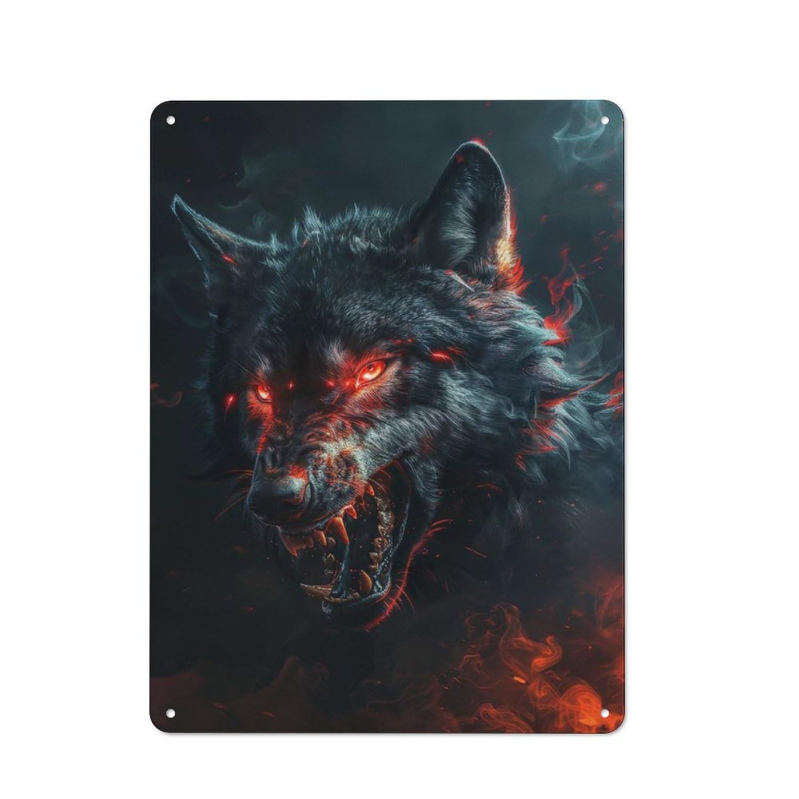 Metal Plaque 40x30cm with Wild Evil Black Wolf for Home Bar Wall, Retro Decor, for Garage, Workshop And Man Cave Decoration