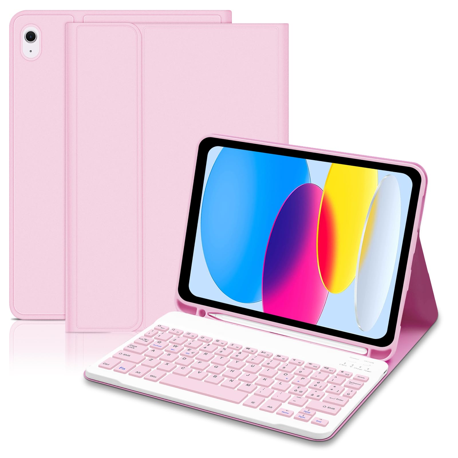 GUPENAA Custodia per tastiera per iPad 10a generazione 11 pollici 2022, [7 colori retroilluminato] [Supporto a matita incorporato] Tastiera Bluetooth wireless rimovibile magnetica con touchpad, rosa