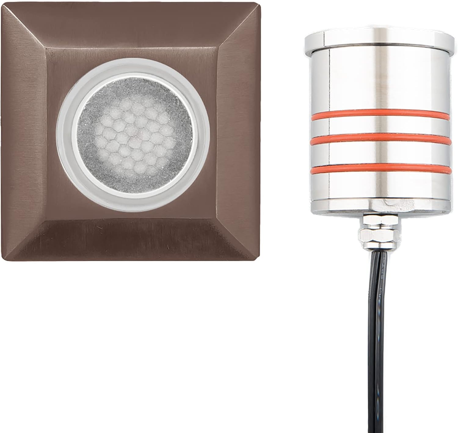 WAC Landscape Lighting, LED 2in 12V Square Beveled Top Inground Indicator Light with Honeycomb Louver for Glare Control 3000K in Stainless Steel