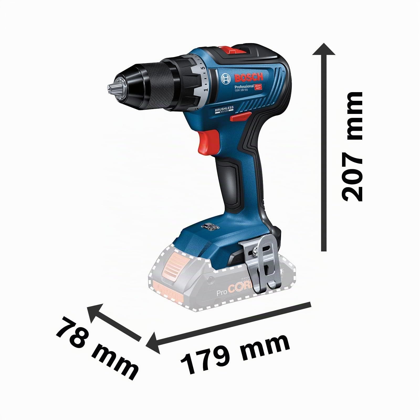 Bosch Professional 18V System perceuse-visseuse sans-fil GSR 18V-55 (couple max. 55 Nm, 1 800 tr/min, avec 2 batteries ProCORE18V 4,0 Ah, chargeur rapide GAL 18V-40, calage L-BOXX, L-BOXX)