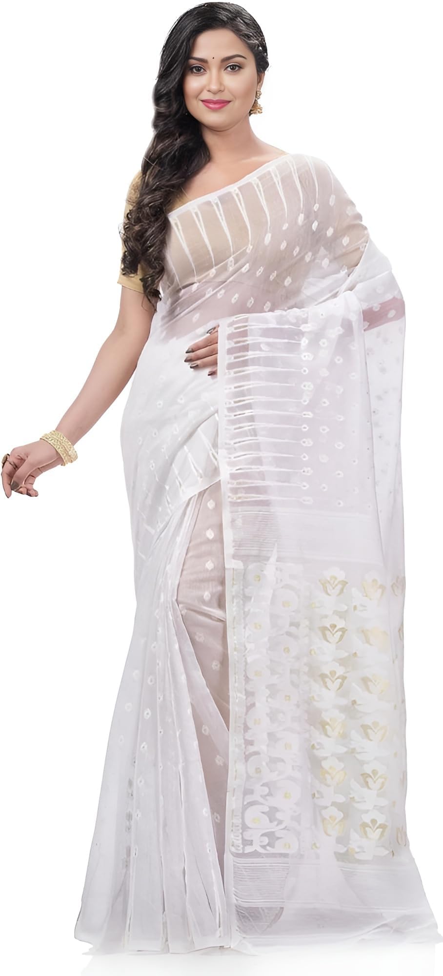 AS Aishwarya SareesAishwarya Sarees Women's Soft Dhakai Jamdani Saree With Blouse Piece.