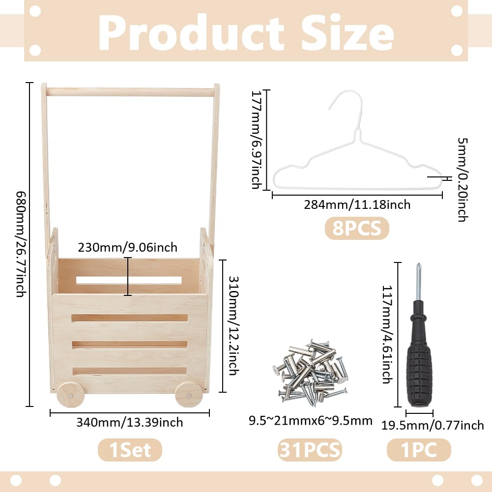 UNICRAFTALE Wooden Baby Shower Crate Closet Baby Storage with 6pcs ' Hanger Crate Hamper Shower Party Basket with Leaf Vine A~Z Cutout Welcome Babies Gifts Pregnancy Gifts for Parents 41x28x74cm - Image 3