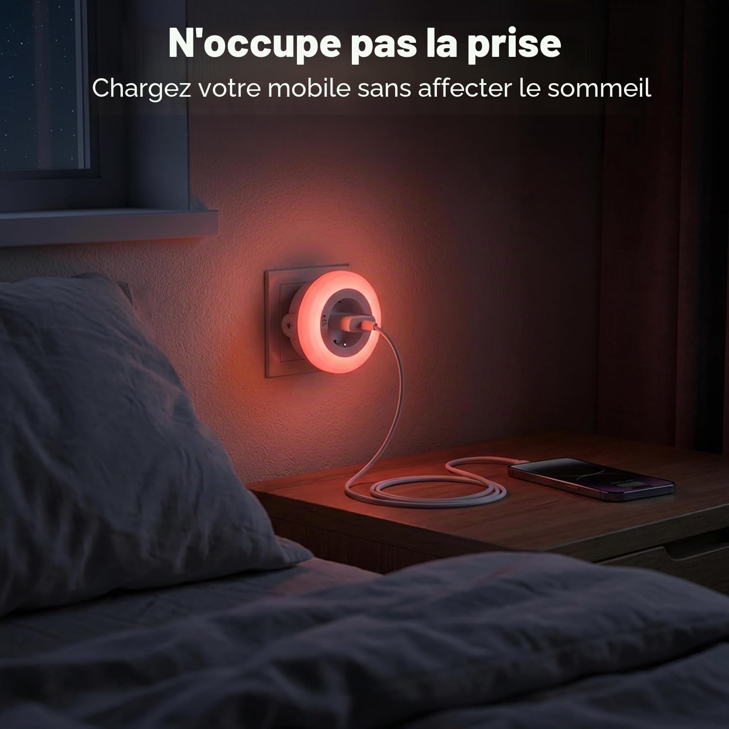Veilleuse Rouge Mélatonine Prise Électrique – Capteur Lumière Automatique – 0% Lumière Bleue – Luminosité Réglable – Sommeil, Bébés et Allaitement – ON/AUTO/OFF – Pack 2