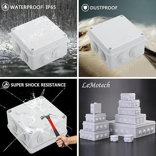 Miniatura 8 de LeMotech - Caja de derivación universal de plástico ABS resistente al polvo, resistente al agua, IP65, color blanco