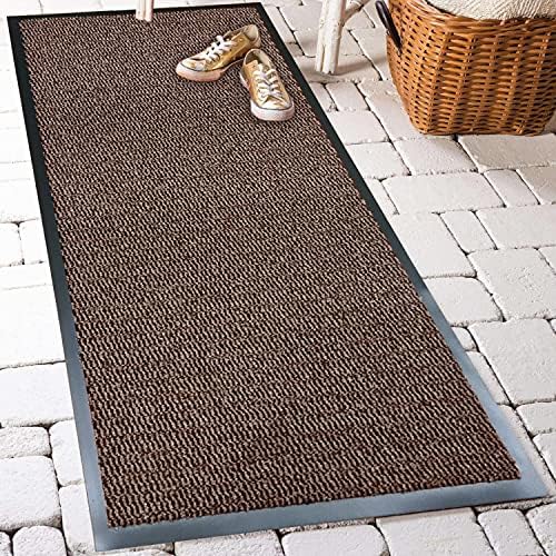 TrendMakers Machine Washable Door Mat Beige/Black Heavy Quality Non Slip Hard Wearing Barrier Mat. Available in 8 sizes (60cm x 120cm)