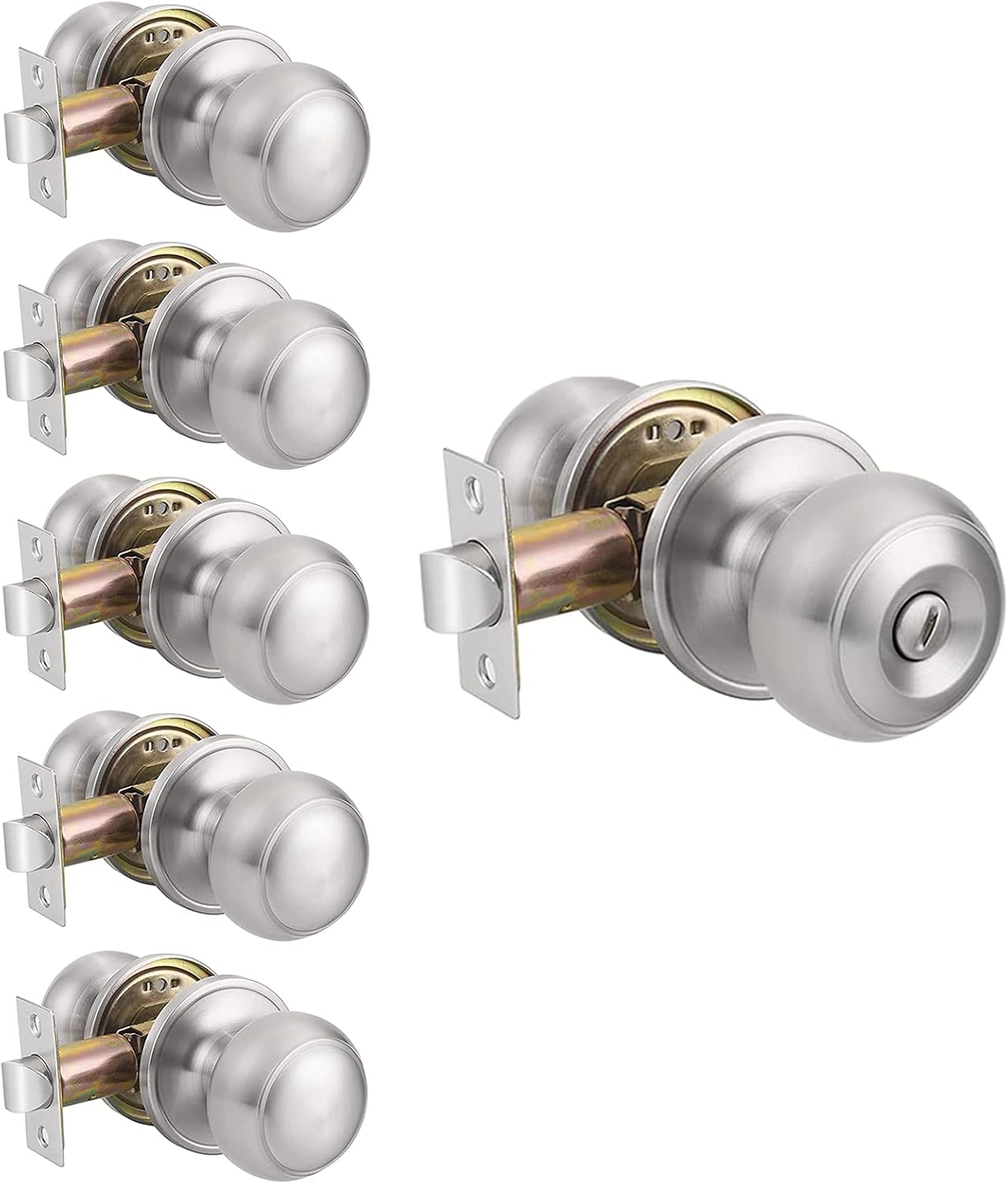 Probrico Interior Door Knobs Combo Pack, 5 Pack Privacy Lock Knobs and 5 Pack Passage Knob Set