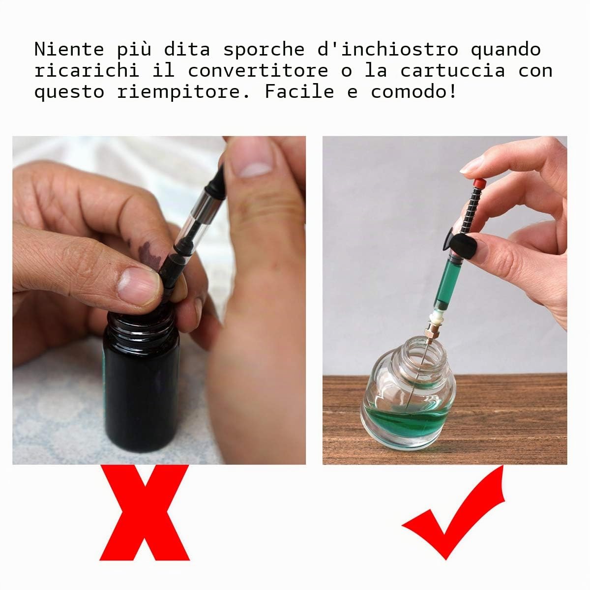 Penne stilografiche per siringa a inchiostro, convertitore a molla con punta rimovibile e ago smussato, confezione da 5