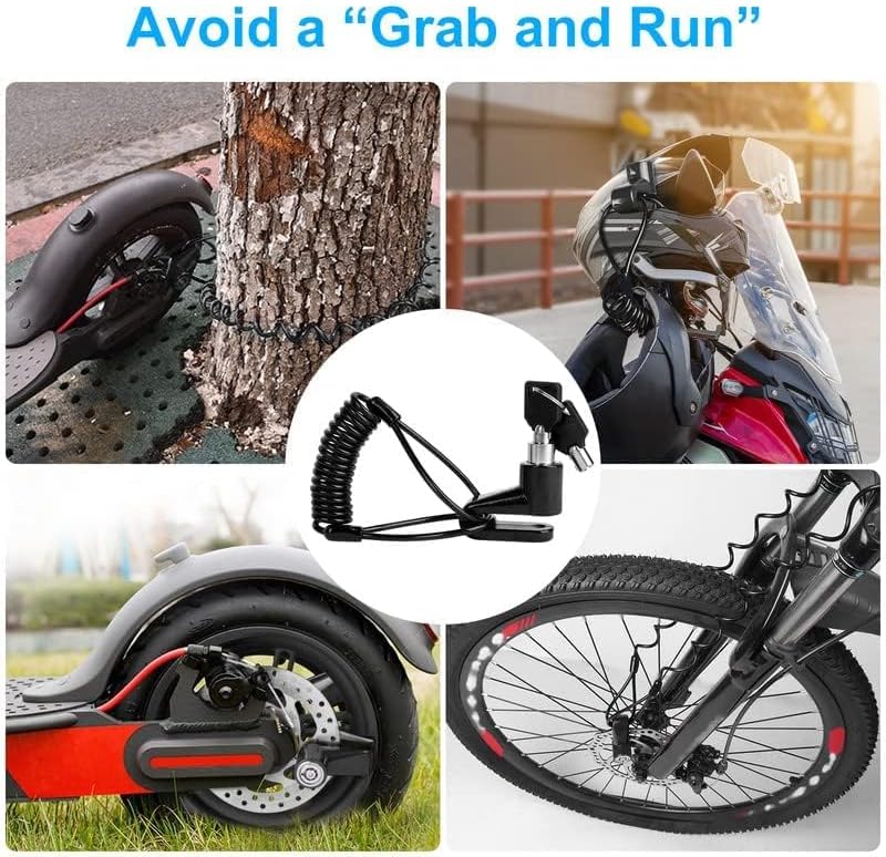 Miniatura 7 de Ainiv Bloqueo de freno de disco, bloqueo antirrobo para scooter E, bloqueo de bicicleta con cable impermeable, cable de 5 pies0.472 in con 2 llaves