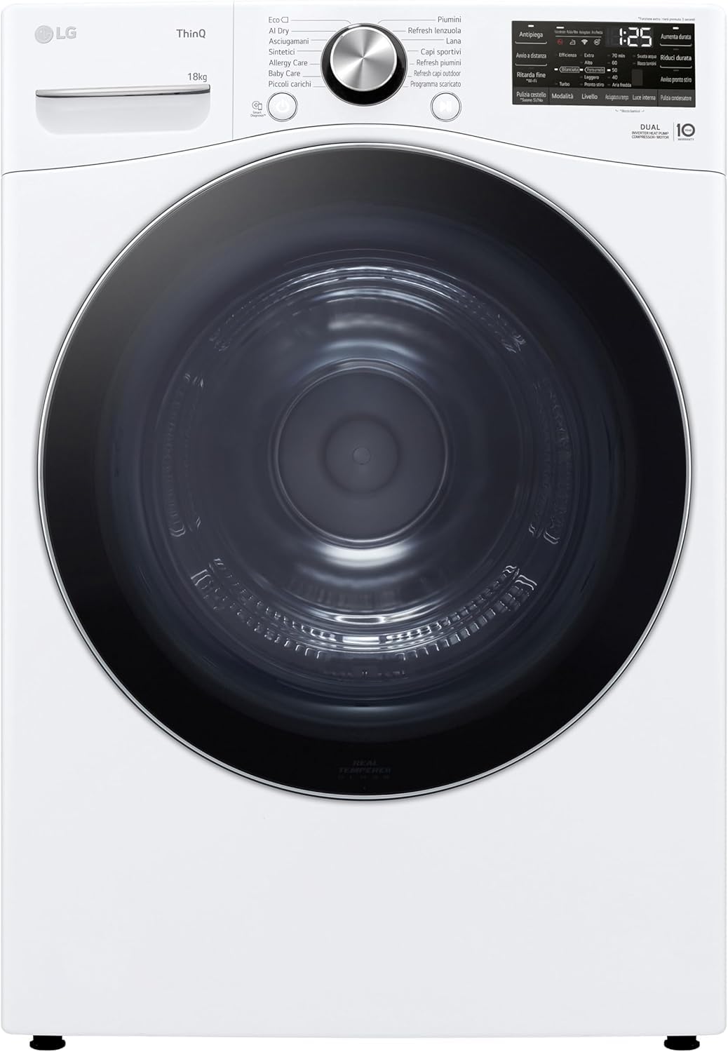 LG RH18U8AVCW Asciugatrice Smart 18kg, Classe A+++, Pompa di Calore DUAL Inverter, Motore Direct Drive, Intelligenza Artificiale AI Dry, Condensatore Autopulente, Wi-Fi, Serie U8, Bianca