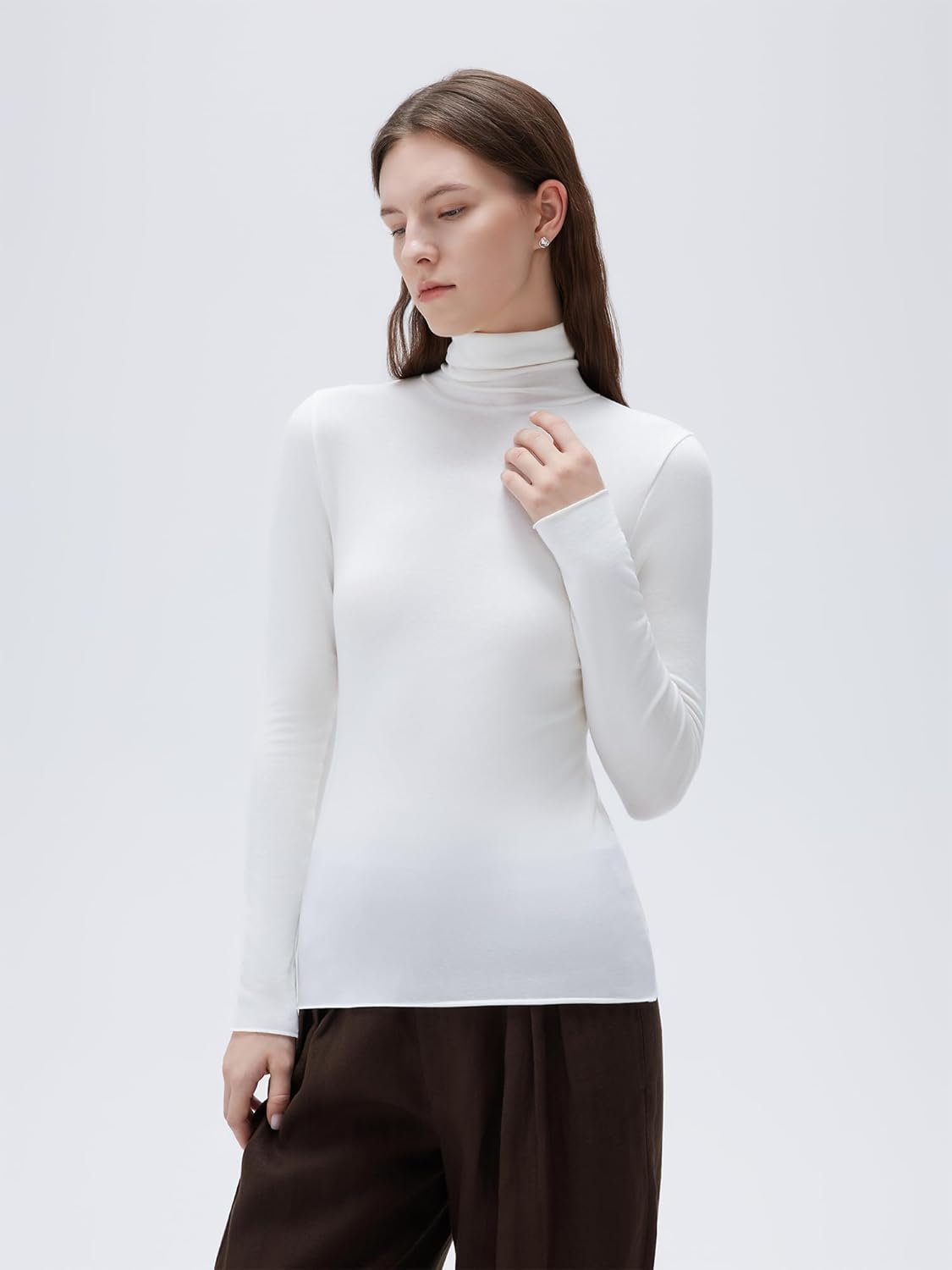 SUUKSESS Women Cashmere Blend Turtleneck Long Sleeve Shirt Fitted Fall Basic Thermal Tops Fall Fashion - Image 5