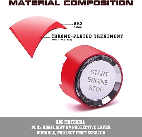 Miniatura 6 de Xotic Tech - Juego de interruptor de arranque de motor rojo con botón de apagado + encendedor de cigarrillos de aleación de aluminio negro, cubierta