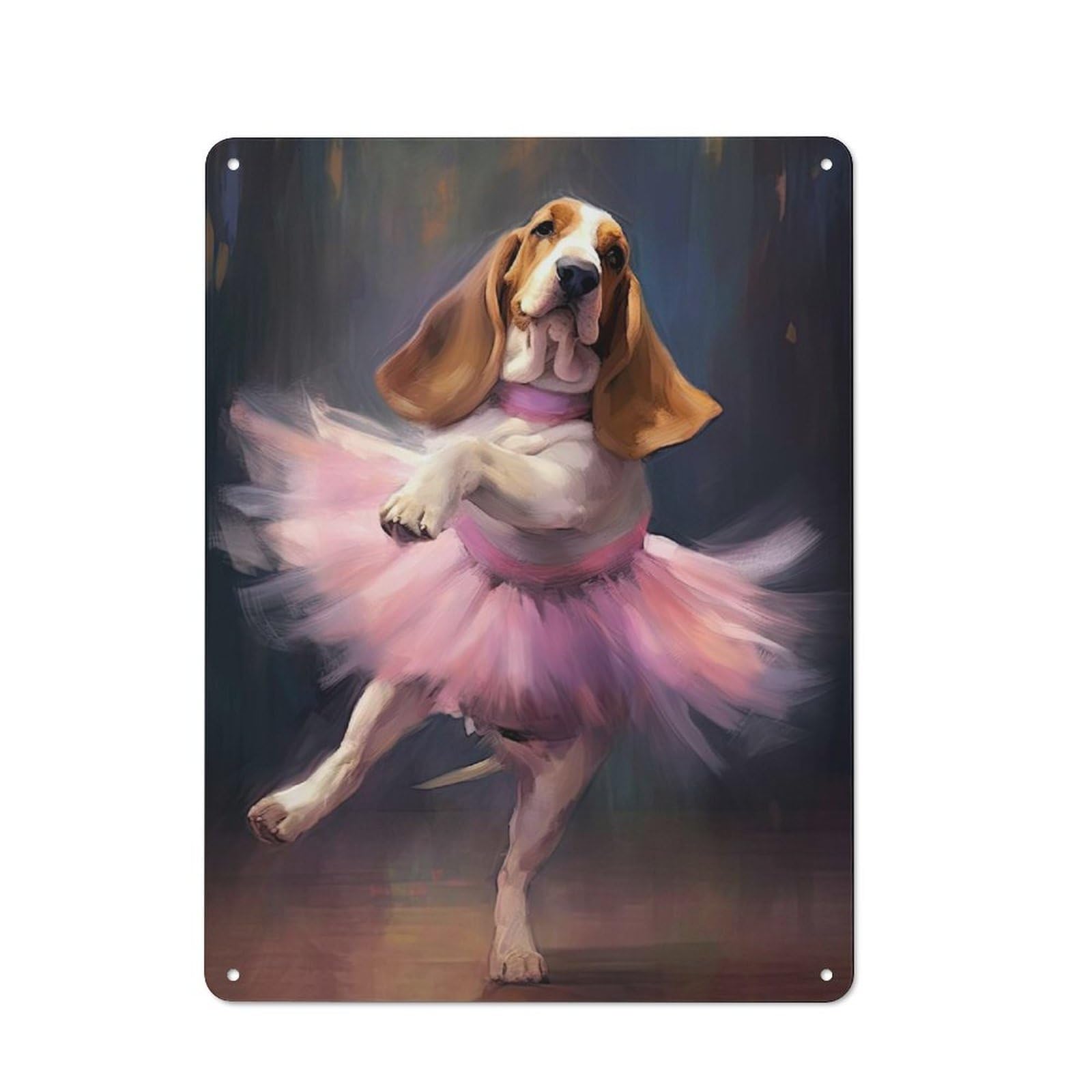 Junmoney Style-17 Retro Metal Sign With Basset Hound Ballerina Design 40X30cm, Distressed Look Retro Room Decor For Living Room, Hallway, Kitchen Or Cafe