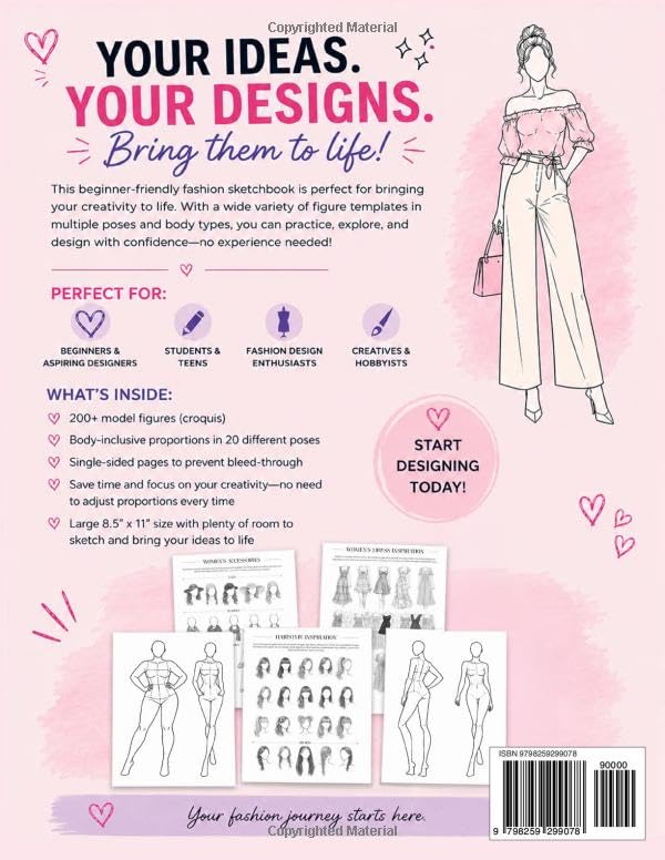 Fashion Sketchbook for Beginners: 200+ Figure Templates to Design Clothes with Confidence: Easy Croquis Templates for Fashion Design | Body-Inclusive ... for Teens, Students & Aspiring Designers image 3