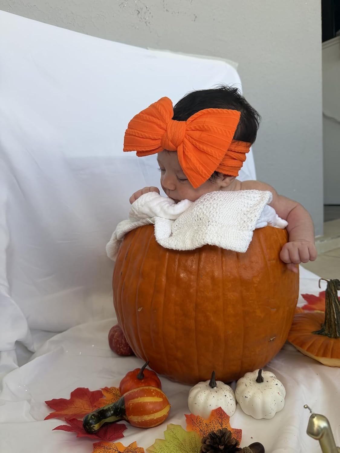 LemonSpce Handmade Halloween Thanksgiving Baby Bows for baby girls Stretchy Nylon Hair Bands Hair Accessories with Fall Orange Headbands Bows for Newborn Infant Toddlers Kids Bow(Orange1 Black)