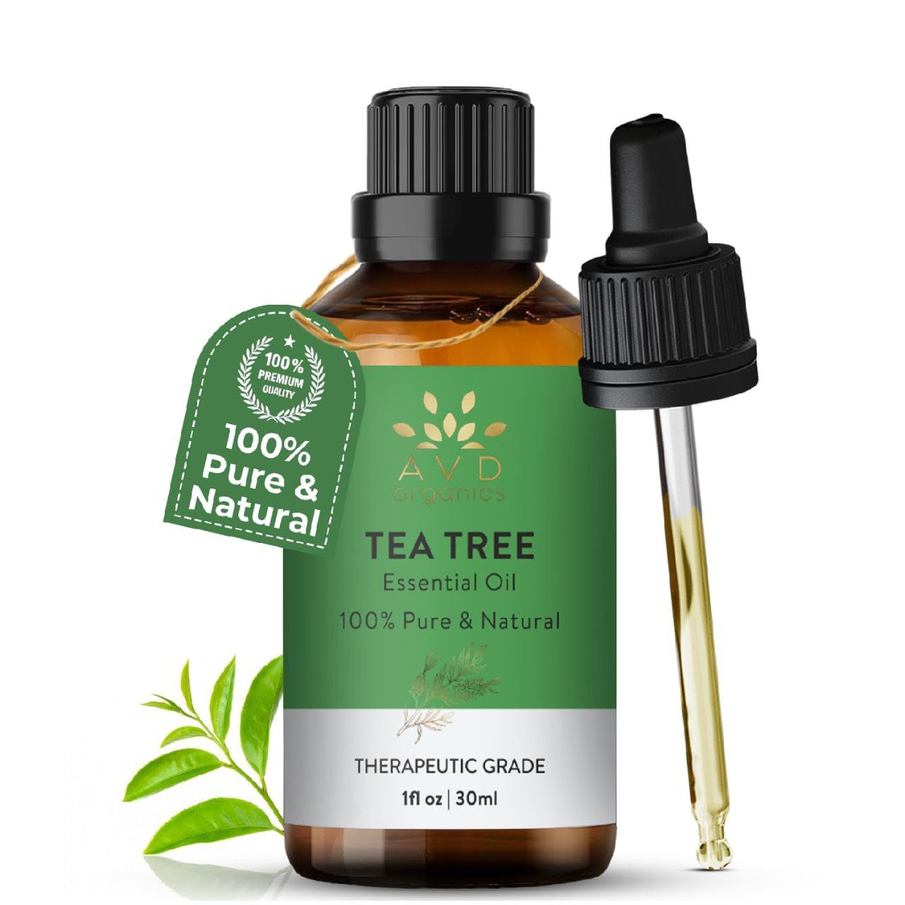 AVD Organics Tea Tree Essential Oil 30ml – 100% Pure & Natural Tea Tree Oil for Skin, Hair, Scalp & Aromatherapy | Therapeutic Grade Essential Oil for Relaxation & Wellness | 1 fl oz
